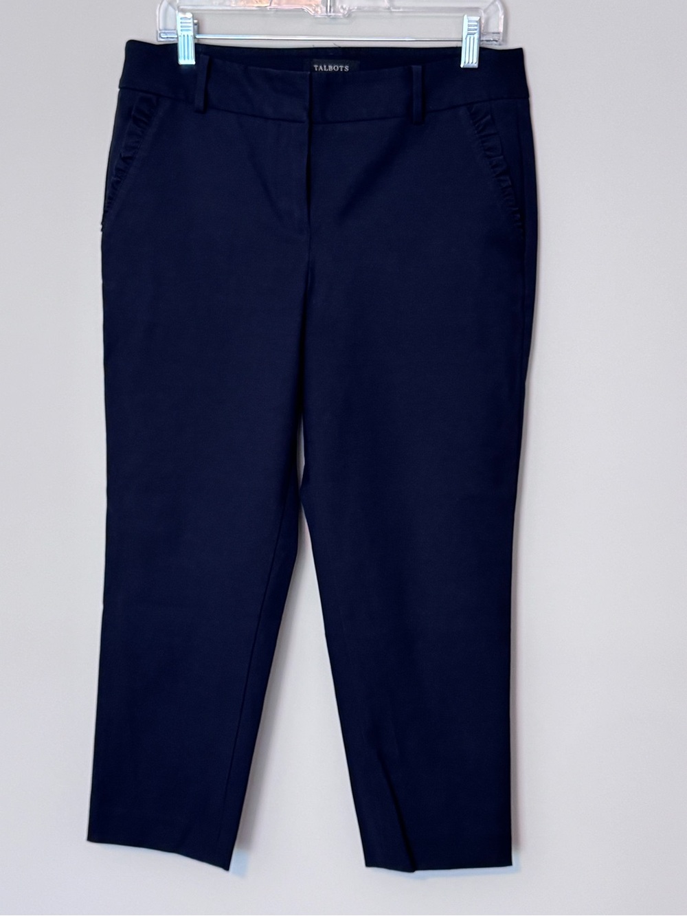 Talbots Petite Navy Ruffle Pocket Ankle Pants 10P NWOT